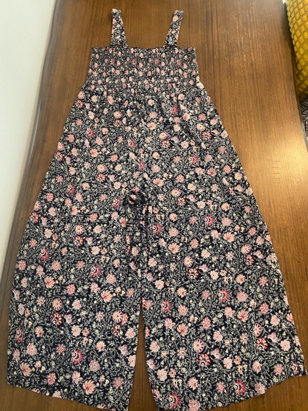 LOFT Floral Wide-Leg Jumpsuit Black Floral with Pinks Size XL - $10